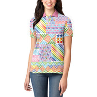 Aotearoa Kowhaiwhai Taniko Patchwork Rainbow Motifs Women Polo Shirt LT9 - Polynesian Pride