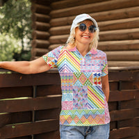 Aotearoa Kowhaiwhai Taniko Patchwork Rainbow Motifs Women Polo Shirt LT9 - Polynesian Pride