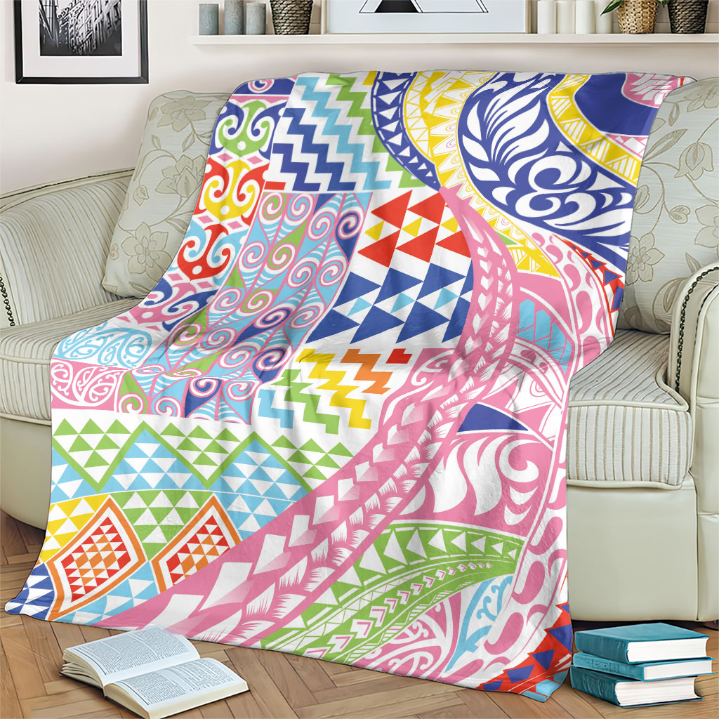 Maori Kowhaiwhai Taniko Patchwork Rainbow Motifs Blanket