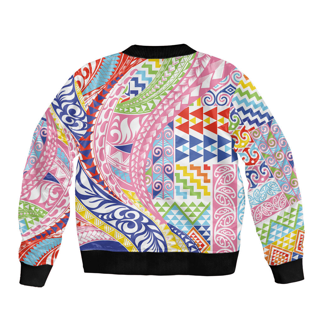 Maori Kowhaiwhai Taniko Patchwork Rainbow Motifs Bomber Jacket LT9 - Polynesian Pride