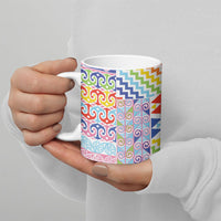 Maori Kowhaiwhai Taniko Patchwork Rainbow Motifs Ceramic Mug