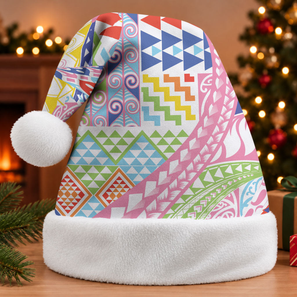 Maori Kowhaiwhai Taniko Patchwork Rainbow Motifs Christmas Santa Hat LT9