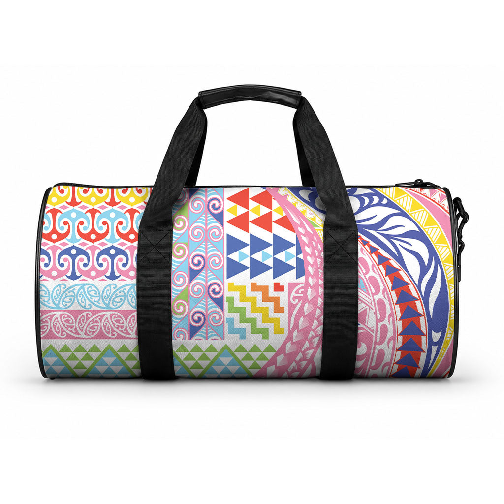 Maori Kowhaiwhai Taniko Patchwork Rainbow Motifs Duffle Bag LT9 One size Rainbow - Polynesian Pride