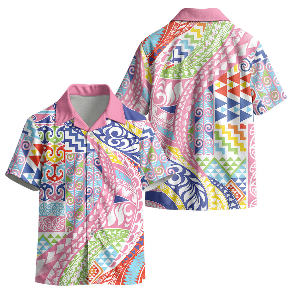 Maori Kowhaiwhai Taniko Patchwork Rainbow Motifs Kid Hawaiian Shirt LT9 - Polynesian Pride