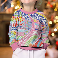 Maori Kowhaiwhai Taniko Patchwork Rainbow Motifs Kid Ugly Christmas Sweater LT9 - Polynesian Pride