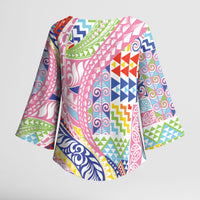 Maori Kowhaiwhai Taniko Patchwork Rainbow Motifs Kimono Sleeve Blouse LT9 - Polynesian Pride