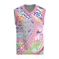 Maori Kowhaiwhai Taniko Patchwork Rainbow Motifs Christmas Knitted V-Neck Vest LT9 Rainbow - Polynesian Pride