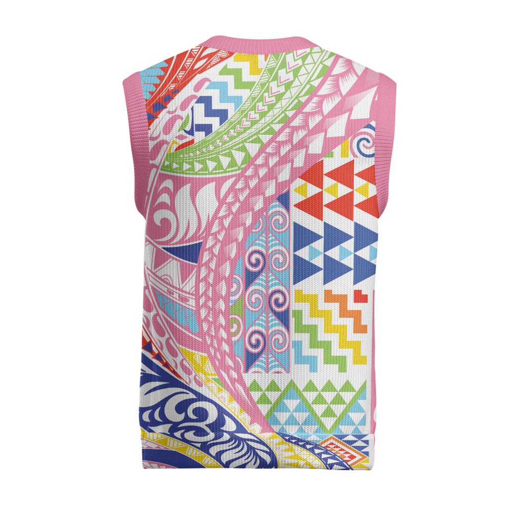 Maori Kowhaiwhai Taniko Patchwork Rainbow Motifs Christmas Knitted V-Neck Vest LT9 - Polynesian Pride