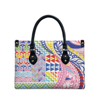 Maori Kowhaiwhai Taniko Patchwork Rainbow Motifs Leather Bag LT9 - Polynesian Pride