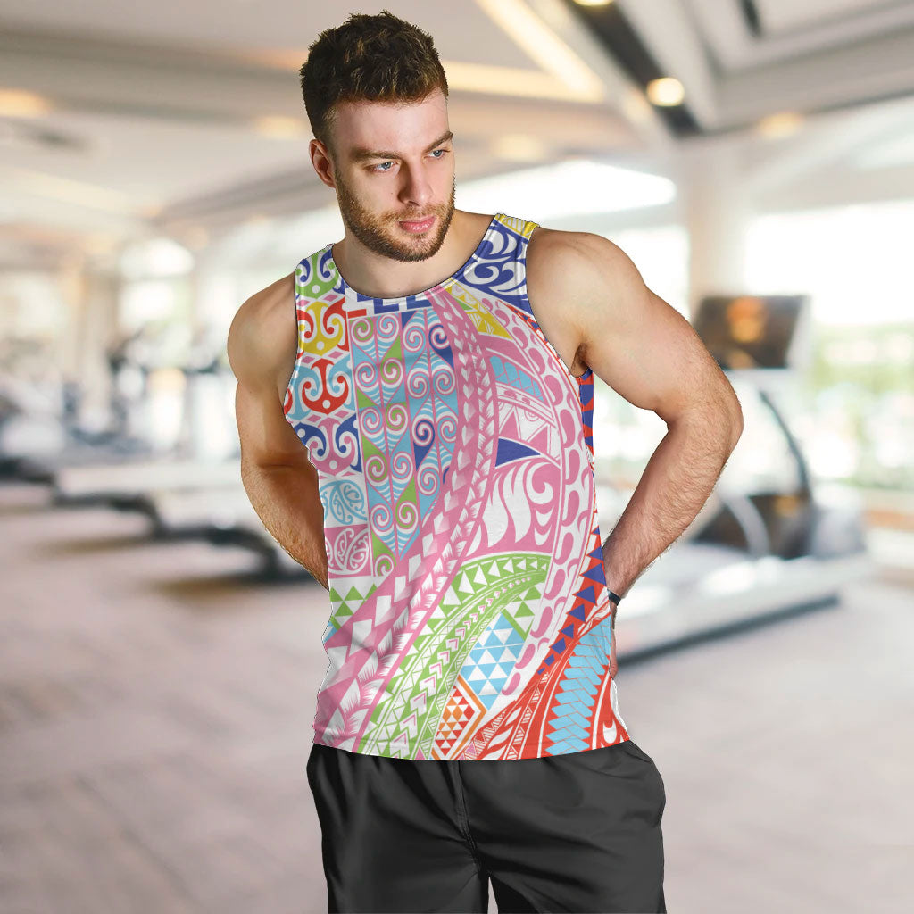 Maori Kowhaiwhai Taniko Patchwork Rainbow Motifs Men Tank Top LT9 Rainbow - Polynesian Pride