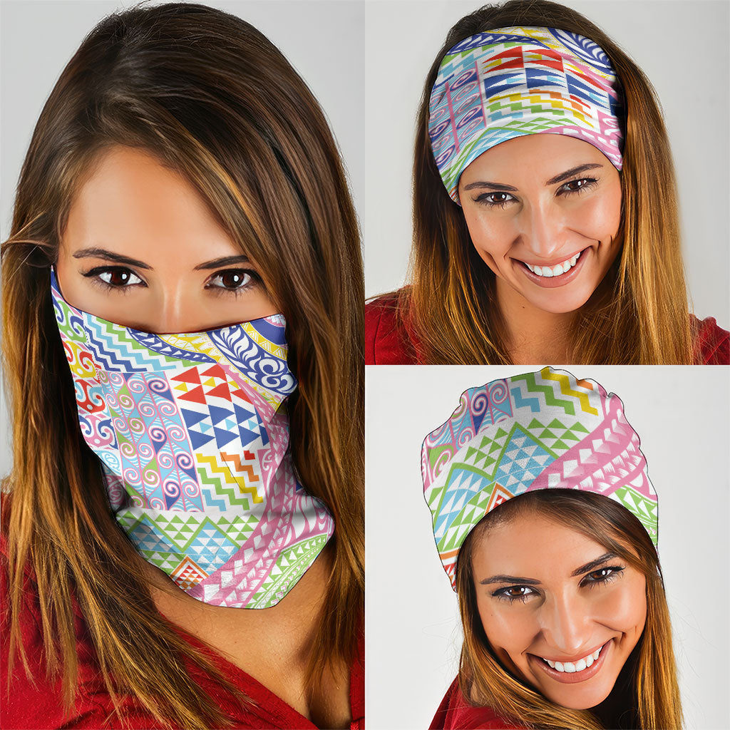 Maori Kowhaiwhai Taniko Patchwork Rainbow Motifs Neck Gaiter LT9 - Polynesian Pride