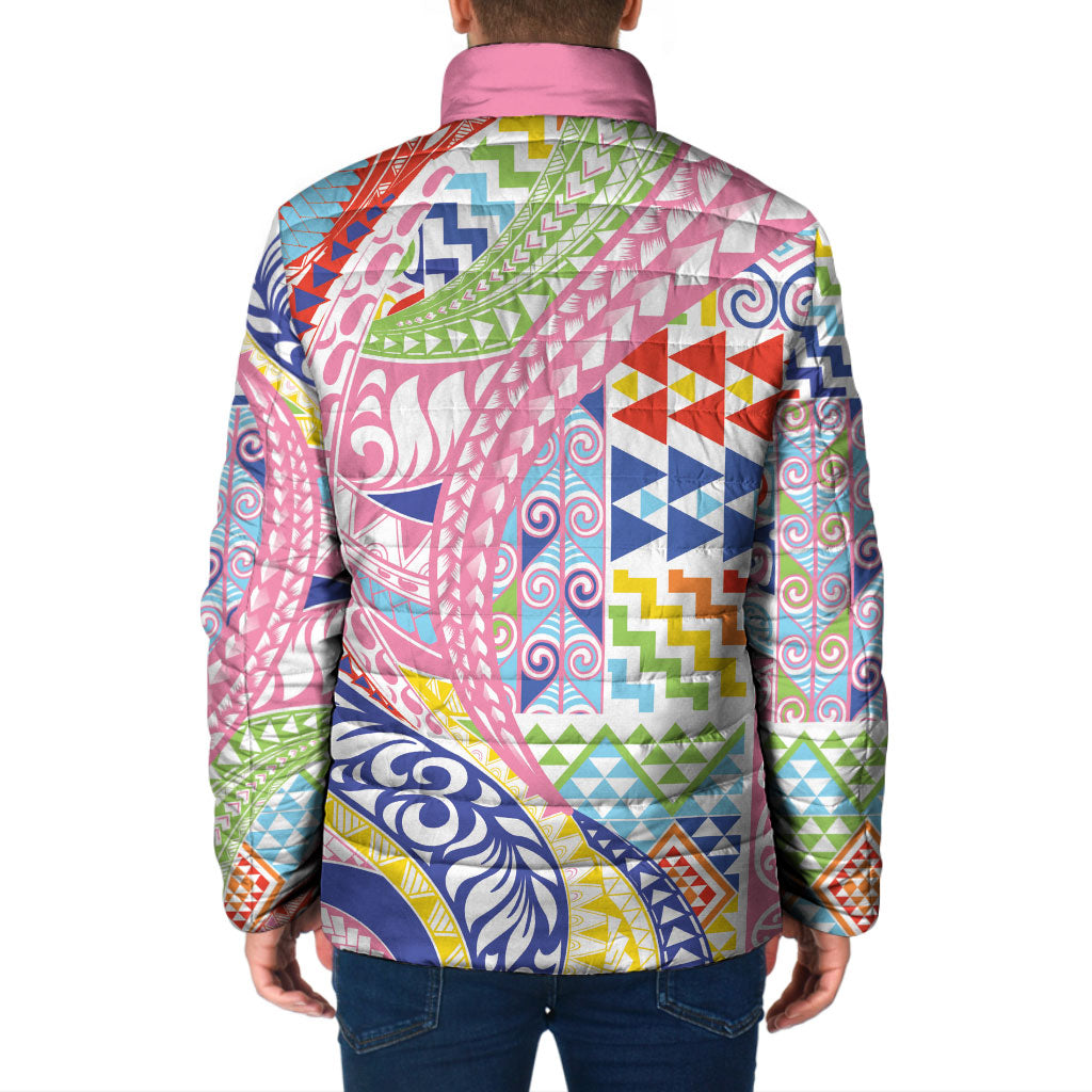 Maori Kowhaiwhai Taniko Patchwork Rainbow Motifs Padded Jacket LT9 - Polynesian Pride