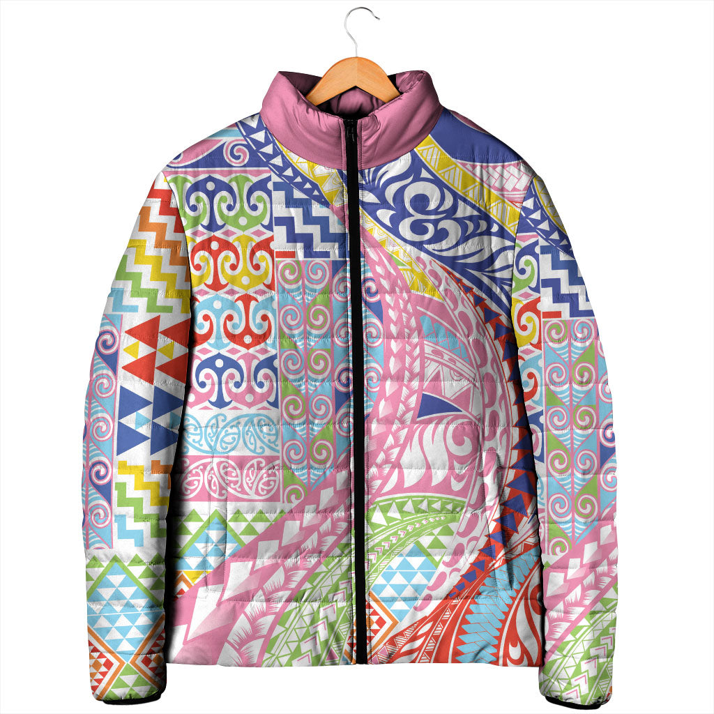 Maori Kowhaiwhai Taniko Patchwork Rainbow Motifs Padded Jacket LT9 - Polynesian Pride