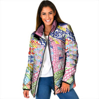 Maori Kowhaiwhai Taniko Patchwork Rainbow Motifs Padded Jacket LT9 Women Rainbow - Polynesian Pride