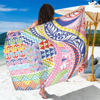 Maori Kowhaiwhai Taniko Patchwork Rainbow Motifs Sarong LT9 One Size 44 x 66 inches Rainbow - Polynesian Pride
