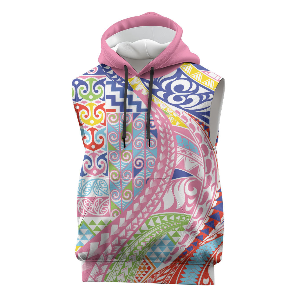 Maori Kowhaiwhai Taniko Patchwork Rainbow Motifs Sleeveless Hoodie LT9 Rainbow - Polynesian Pride