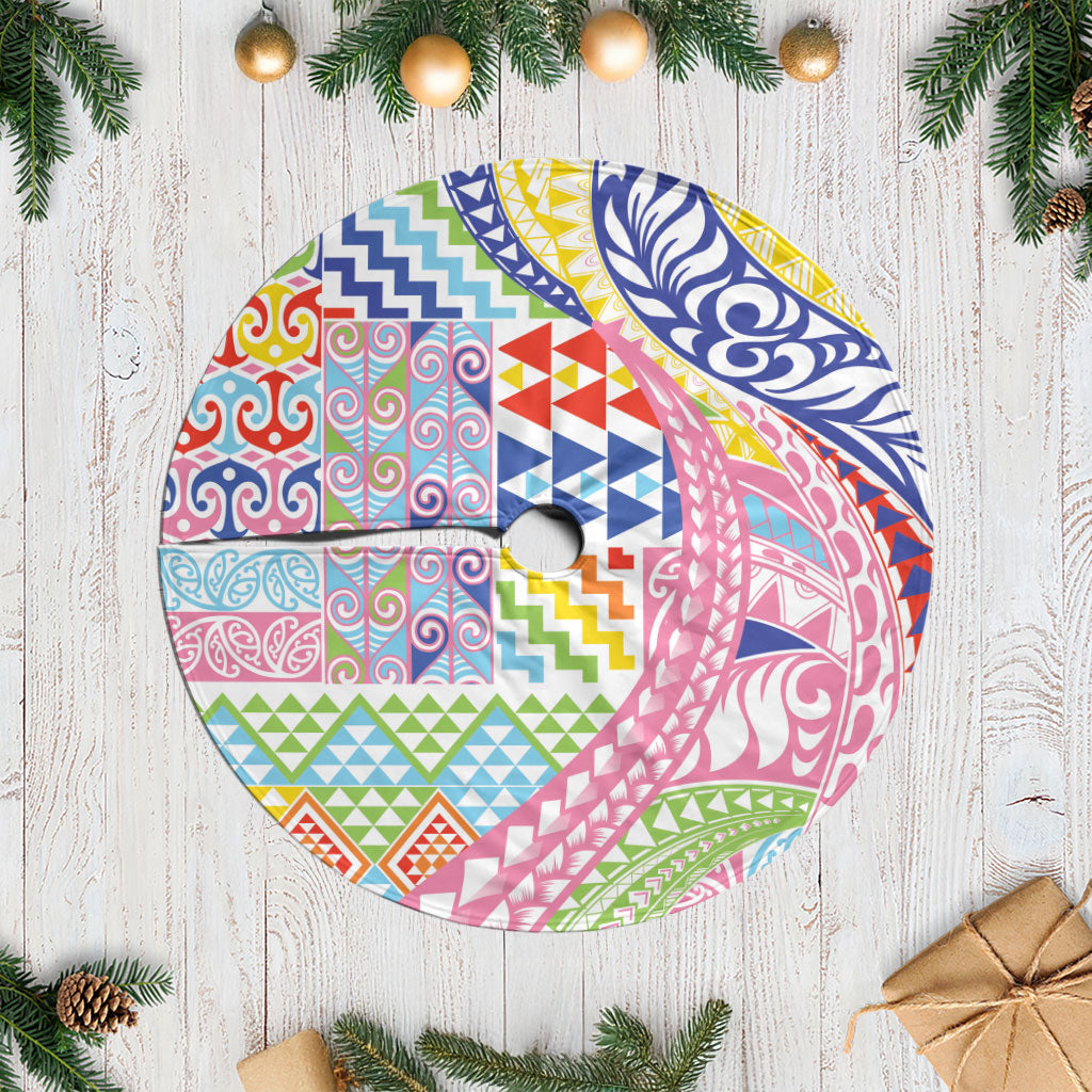 Maori Kowhaiwhai Taniko Patchwork Rainbow Motifs Tree Skirt