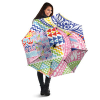 Maori Kowhaiwhai Taniko Patchwork Rainbow Motifs Umbrella