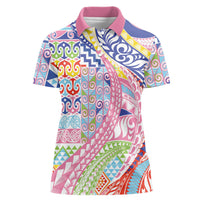 Maori Kowhaiwhai Taniko Patchwork Rainbow Motifs Women Polo Shirt LT9 Female Rainbow - Polynesian Pride