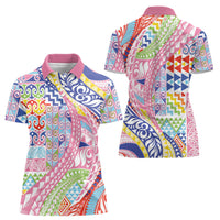 Maori Kowhaiwhai Taniko Patchwork Rainbow Motifs Women Polo Shirt LT9 - Polynesian Pride