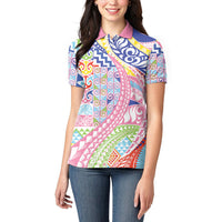 Maori Kowhaiwhai Taniko Patchwork Rainbow Motifs Women Polo Shirt LT9 - Polynesian Pride