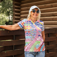 Maori Kowhaiwhai Taniko Patchwork Rainbow Motifs Women Polo Shirt LT9 - Polynesian Pride
