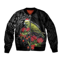 Meri Kirihimete Kakapo Bomber Jacket Black Silver Fern Christmas Vibe LT9 Unisex Black - Polynesian Pride
