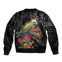 Meri Kirihimete Kakapo Bomber Jacket Black Silver Fern Christmas Vibe LT9 - Polynesian Pride