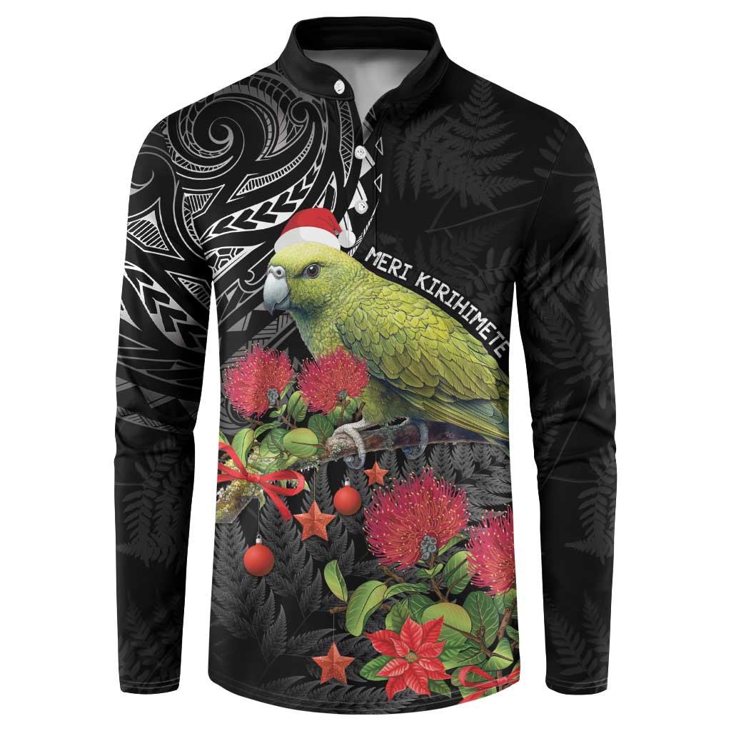 Meri Kirihimete Kakapo Button Sweatshirt Black Silver Fern Christmas Vibe LT9 Black - Polynesian Pride