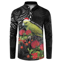 Meri Kirihimete Kakapo Button Sweatshirt Black Silver Fern Christmas Vibe LT9 Black - Polynesian Pride