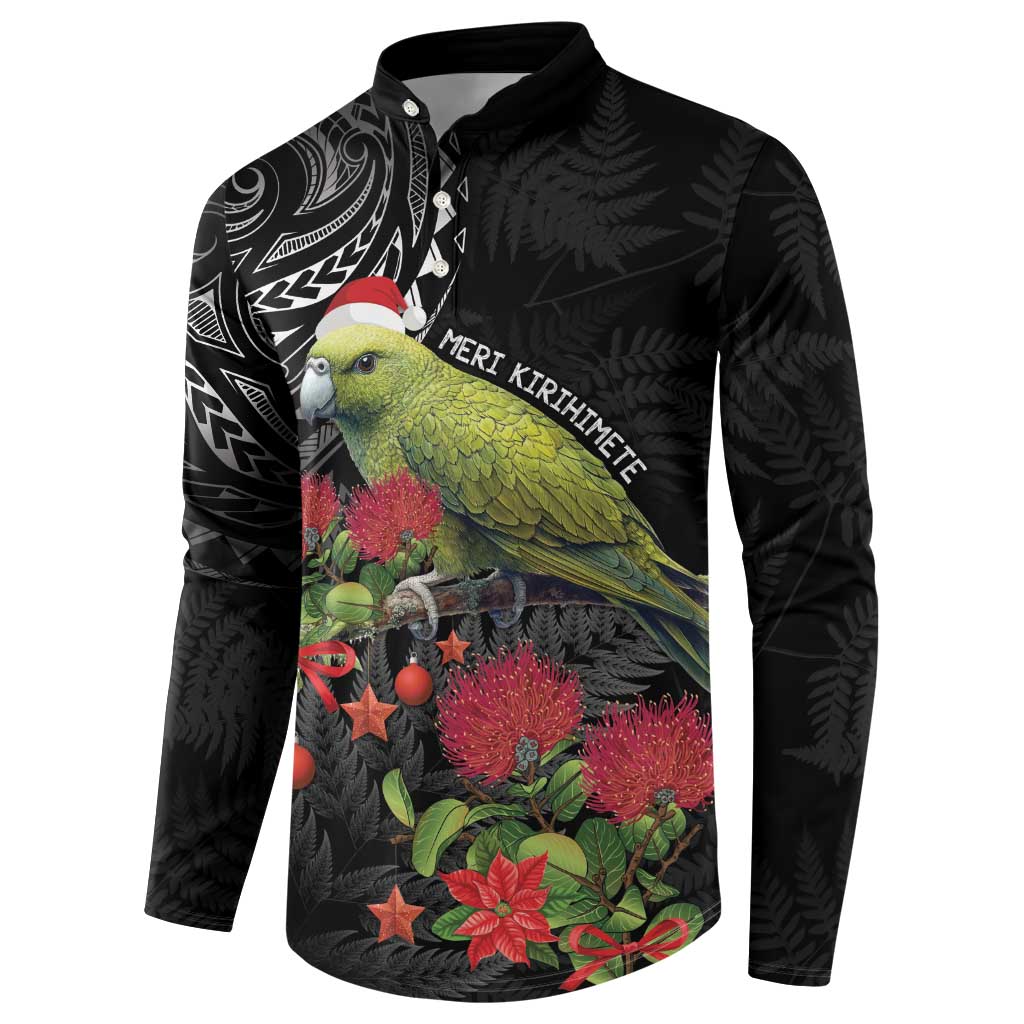 Meri Kirihimete Kakapo Button Sweatshirt Black Silver Fern Christmas Vibe LT9 - Polynesian Pride