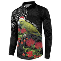 Meri Kirihimete Kakapo Button Sweatshirt Black Silver Fern Christmas Vibe LT9 - Polynesian Pride