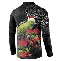 Meri Kirihimete Kakapo Button Sweatshirt Black Silver Fern Christmas Vibe LT9 - Polynesian Pride