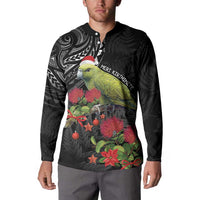 Meri Kirihimete Kakapo Button Sweatshirt Black Silver Fern Christmas Vibe LT9 - Polynesian Pride