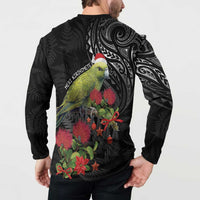 Meri Kirihimete Kakapo Button Sweatshirt Black Silver Fern Christmas Vibe LT9 - Polynesian Pride