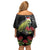 Meri Kirihimete Kakapo Family Matching Off Shoulder Short Dress and Hawaiian Shirt Black Silver Fern Christmas Vibe