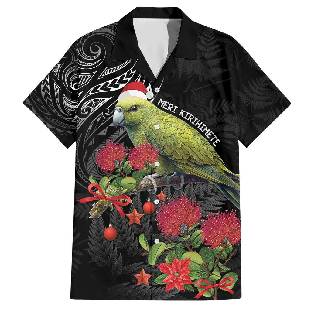 Meri Kirihimete Kakapo Hawaiian Shirt Black Silver Fern Christmas Vibe LT9 Black - Polynesian Pride