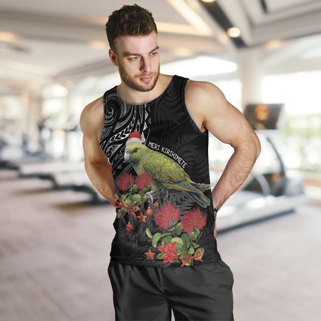 Meri Kirihimete Kakapo Men Tank Top Black Silver Fern Christmas Vibe LT9 Black - Polynesian Pride