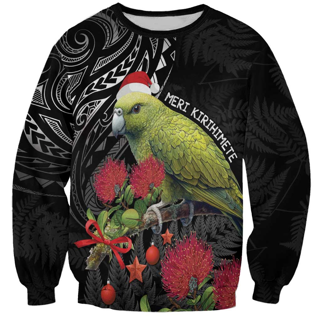 Meri Kirihimete Kakapo Sweatshirt Black Silver Fern Christmas Vibe LT9 Unisex Black - Polynesian Pride
