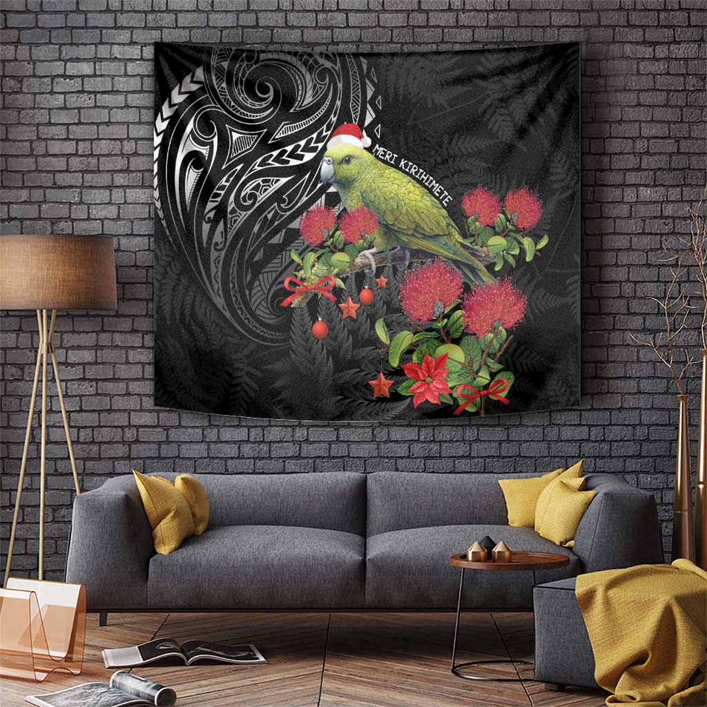 Meri Kirihimete Kakapo Tapestry Black Silver Fern Christmas Vibe LT9 - Polynesian Pride