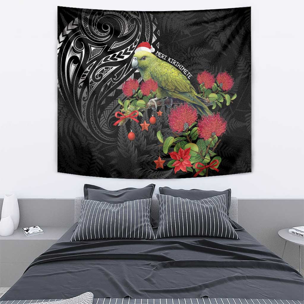 Meri Kirihimete Kakapo Tapestry Black Silver Fern Christmas Vibe LT9 - Polynesian Pride