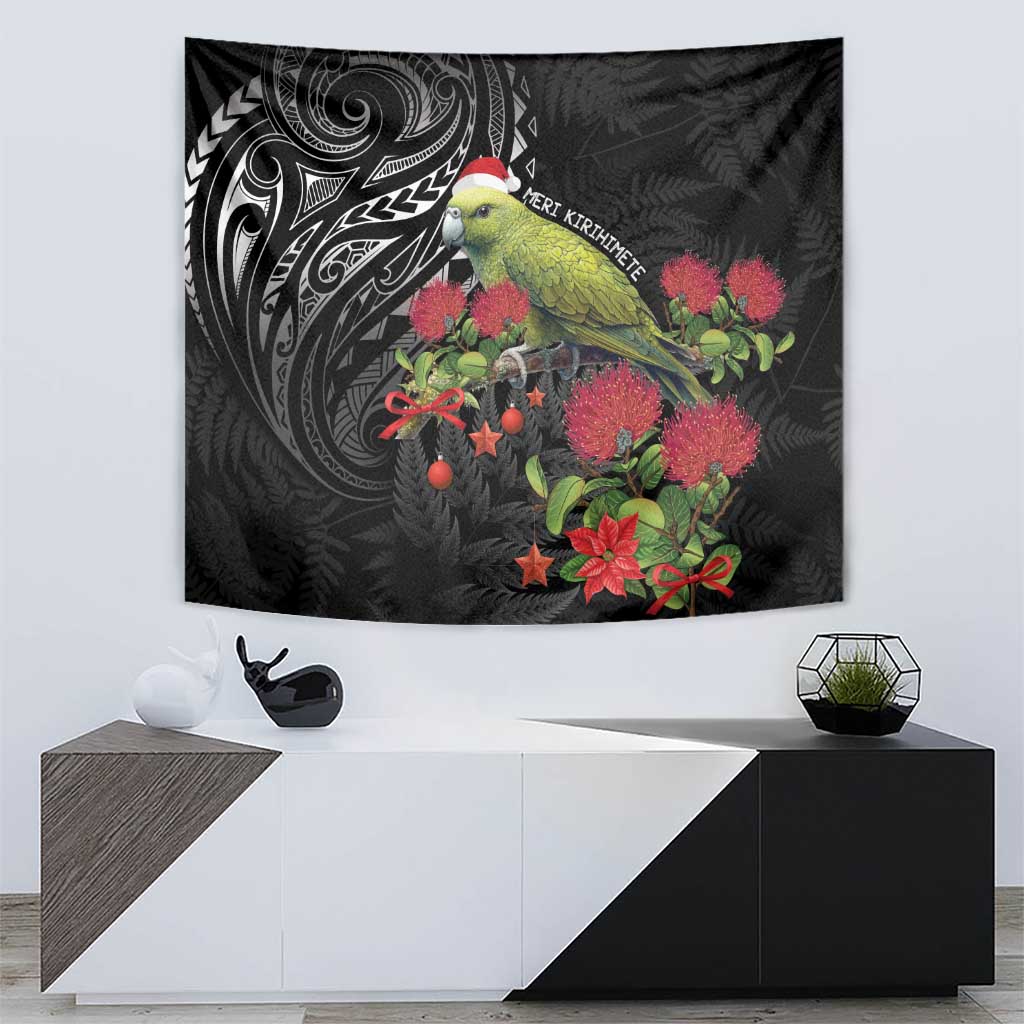 Meri Kirihimete Kakapo Tapestry Black Silver Fern Christmas Vibe LT9 - Polynesian Pride