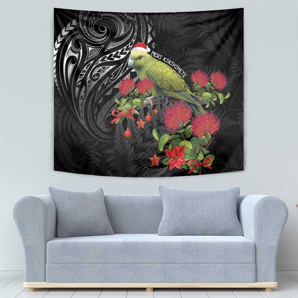Meri Kirihimete Kakapo Tapestry Black Silver Fern Christmas Vibe LT9 - Polynesian Pride