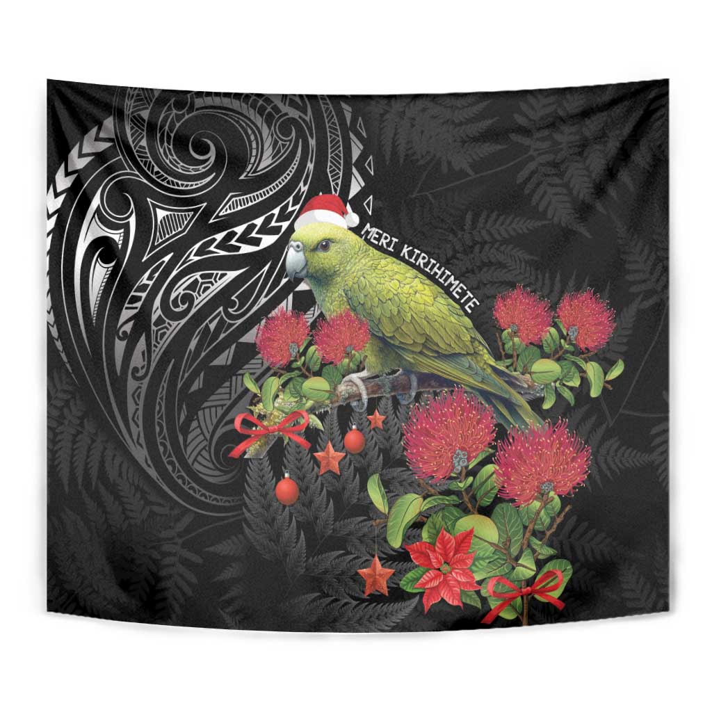 Meri Kirihimete Kakapo Tapestry Black Silver Fern Christmas Vibe LT9 - Polynesian Pride