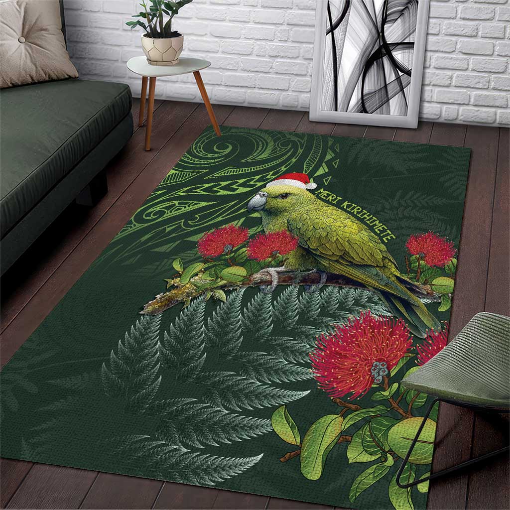 Meri Kirihimete Kakapo Area Rug Green Silver Fern Christmas Vibe