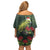 Meri Kirihimete Kakapo Family Matching Off Shoulder Short Dress and Hawaiian Shirt Green Silver Fern Christmas Vibe