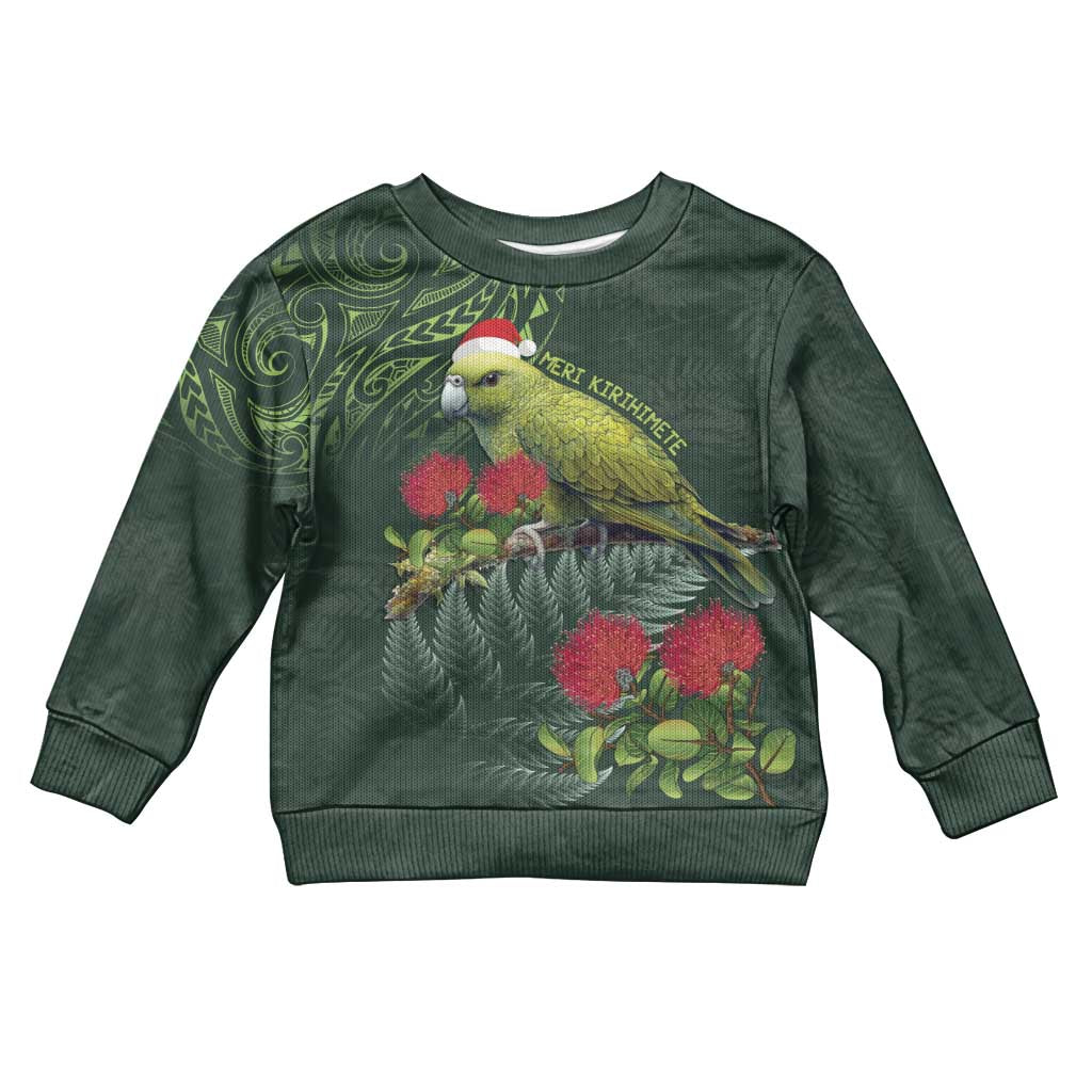 Meri Kirihimete Kakapo Kid Ugly Christmas Sweater Green Silver Fern Christmas Vibe LT9 Kid Green - Polynesian Pride