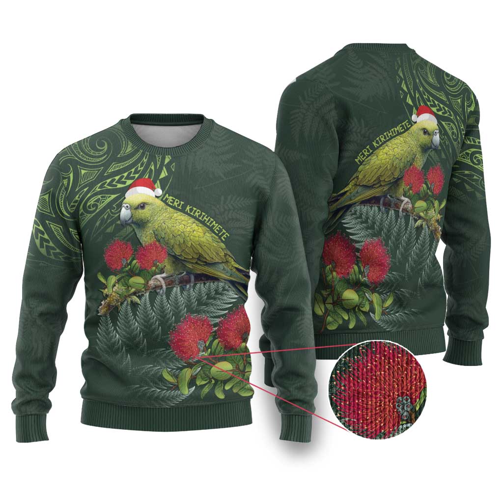 Meri Kirihimete Kakapo Ugly Christmas Sweater Green Silver Fern Christmas Vibe LT9 Green - Polynesian Pride