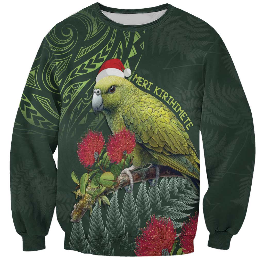 Meri Kirihimete Kakapo Sweatshirt Green Silver Fern Christmas Vibe LT9 Unisex Green - Polynesian Pride