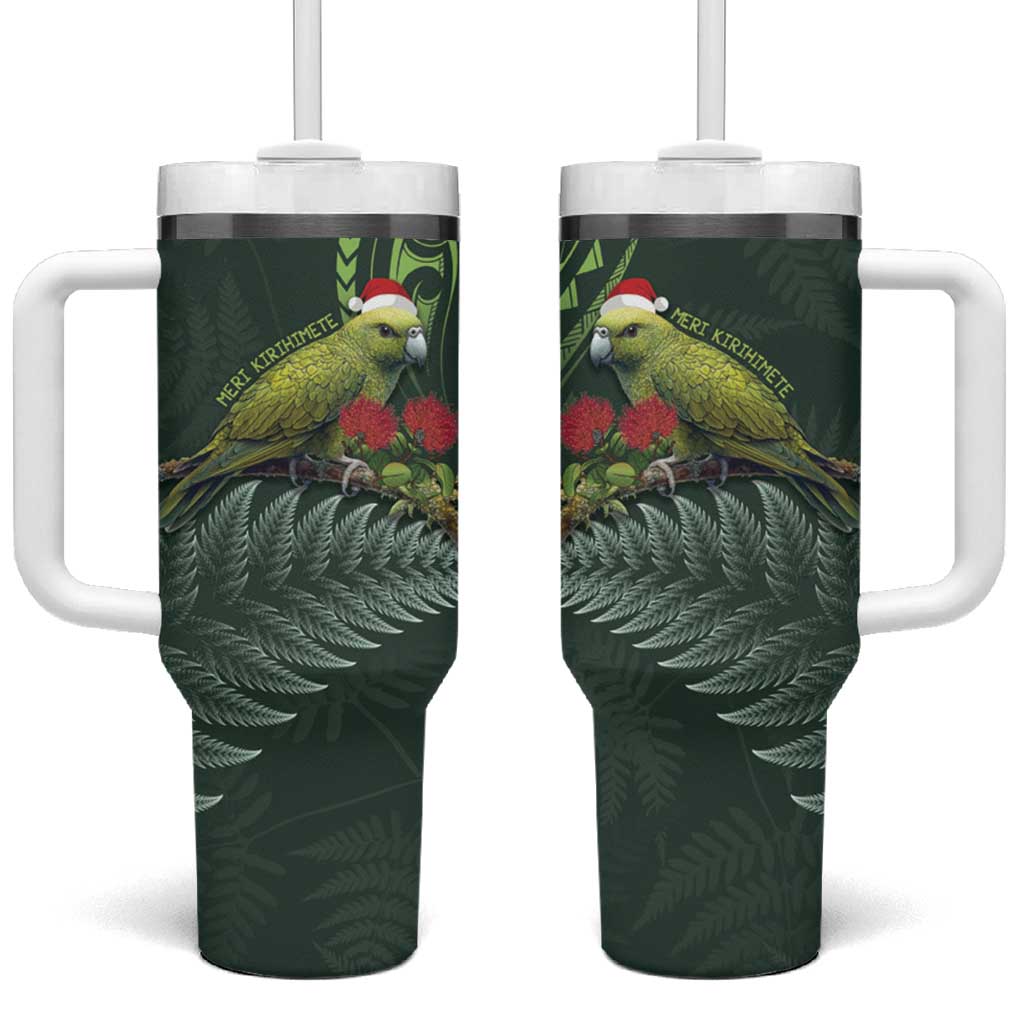 Meri Kirihimete Kakapo Tumbler With Handle Green Silver Fern Christmas Vibe LT9 One Size: 40 oz Green - Polynesian Pride